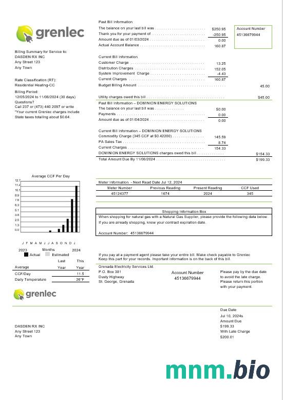 Grenada Electricity Services rachunek za usługi komunalne Word and PDF template